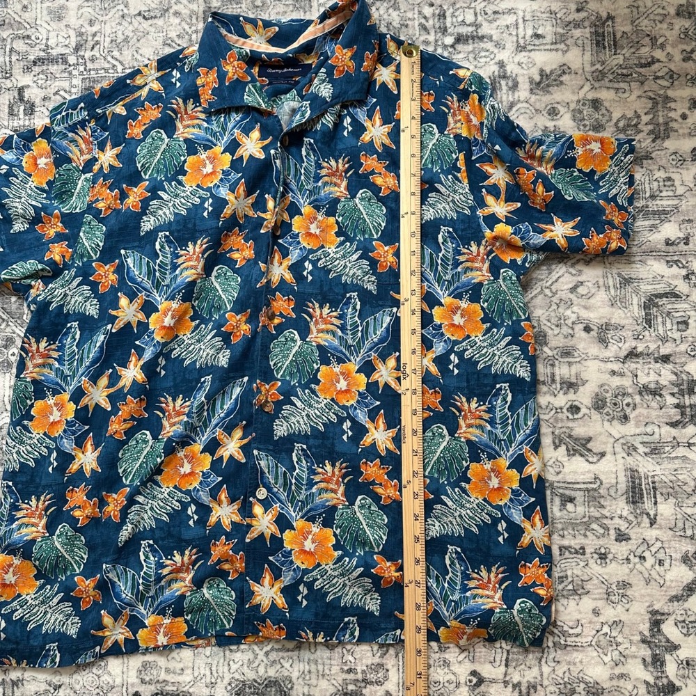 Tommy Bahama XXL Silk Shirt Mens Blue Orange Tropical Floral Hawaiian Shirt - Picture 8 of 8